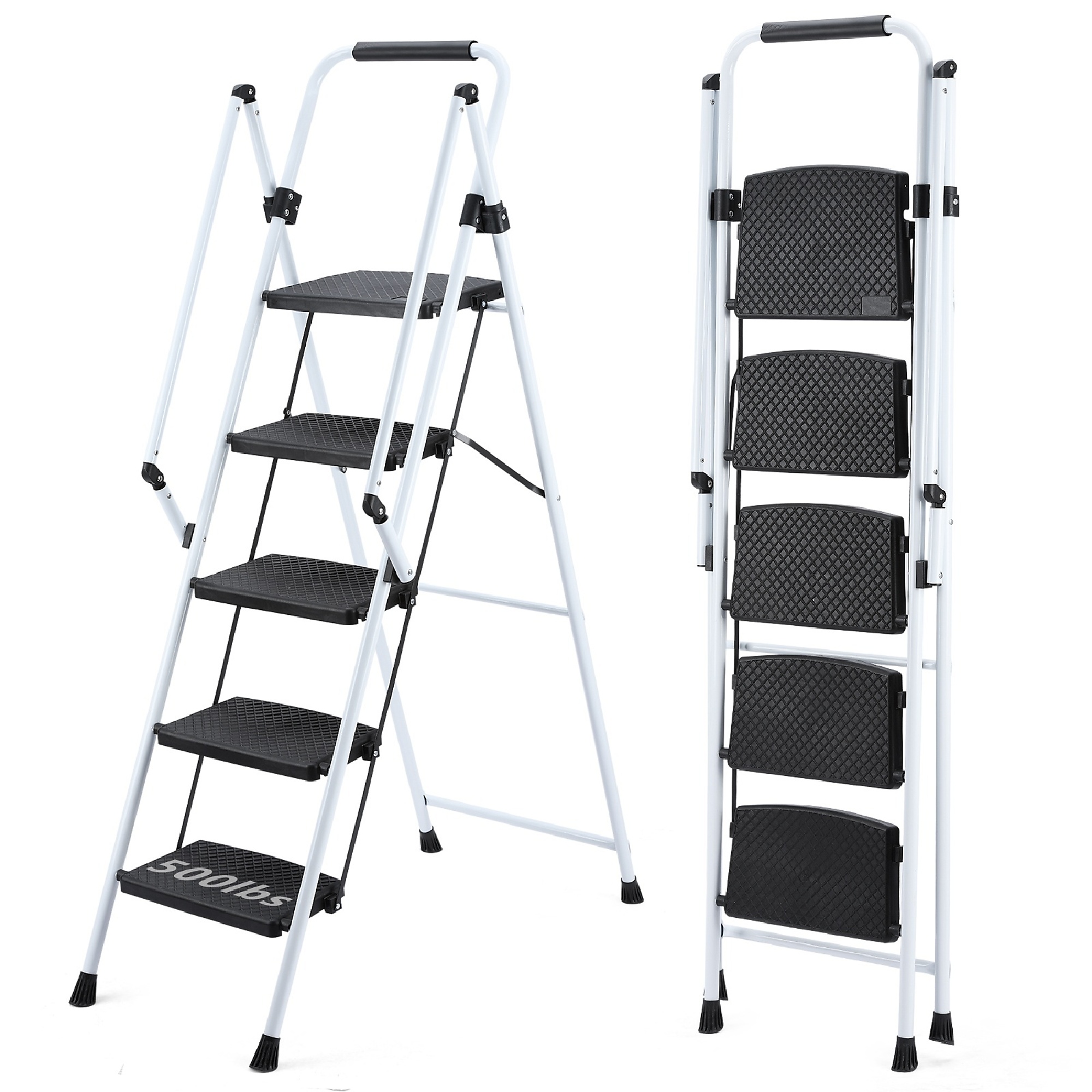 BlackTeck Portable Step Ladder — 5.2ft., Carbon Steel, 300-Lb. Capacity, Anti-Skid Feet, Integrated Handrails, Model# N2-239455
